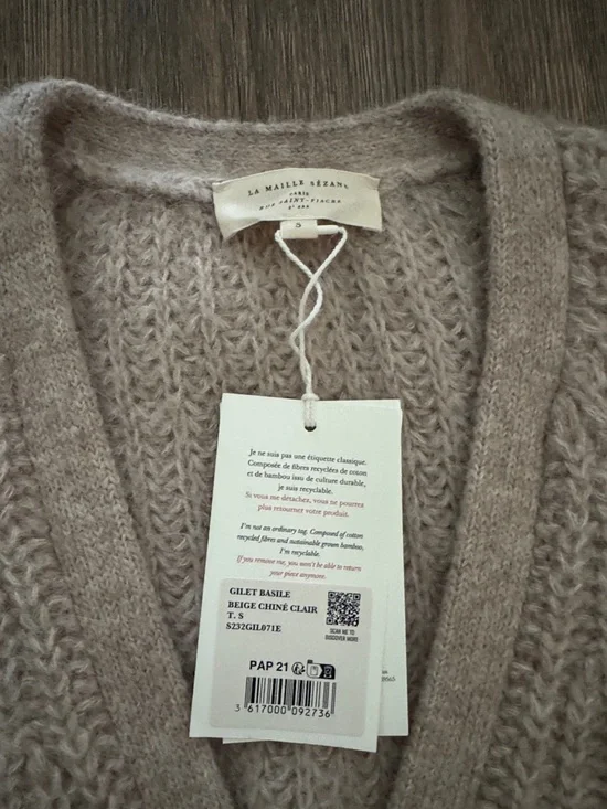 Sezane Bastille V-Neck Cardigan Sweater - Beige Small - Picture 3 of 3